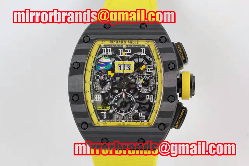 Richard Mille RM 011 PVD Forge Carbon Yellow Inner Bezel Skeleton Dial on Yellow Nylon Strap A7750