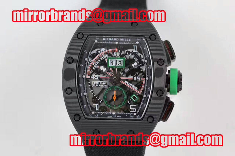 Richard Mille RM 011 PVD Forge Carbon Mancini Black Inner Bezel Skeleton Dial on Black Nylon Strap A7750