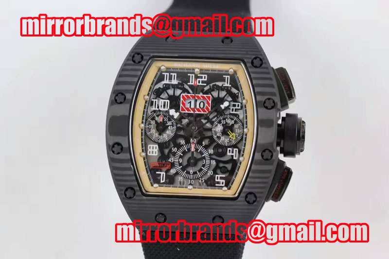Richard Mille RM 011 PVD Forge Carbon Gold Inner Bezel Skeleton Dial on Black Nylon Strap A7750