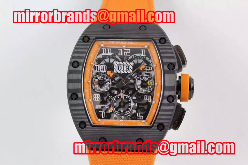 Richard Mille RM 011 RG Forge Carbon Black/Orange Inner Bezel Skeleton Dial on Organge Nylon Strap A7750