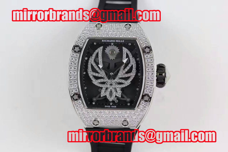 Richard Mille RM 051 SS Full Paved Diamonds Phœnix Dial on Black Rubber Strap 6T51