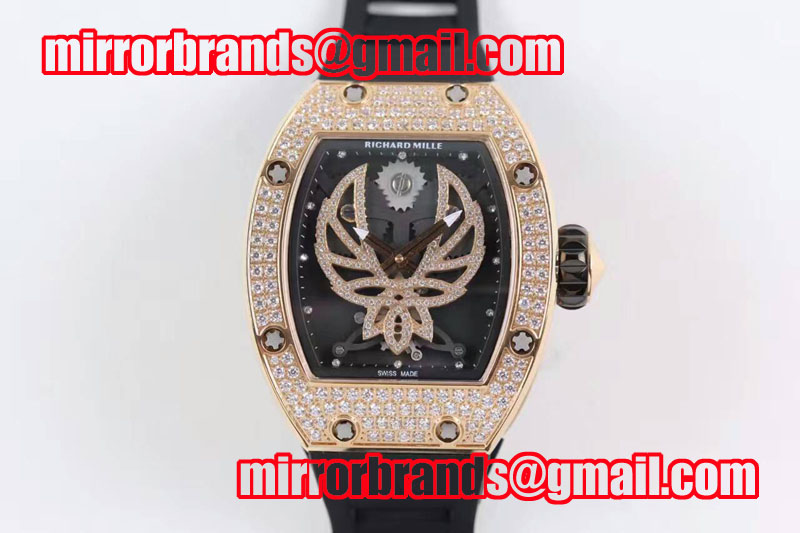Richard Mille RM 051 RG Full Paved Diamonds Phœnix Dial on Black Rubber Strap 6T51