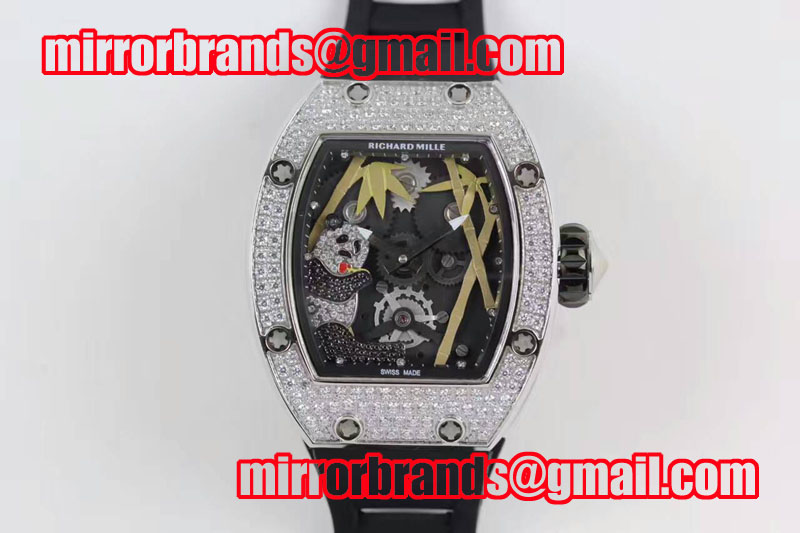 Richard Mille RM 026 SS Full Paved Diamonds Panda Dial on Black Rubber Strap 6T51