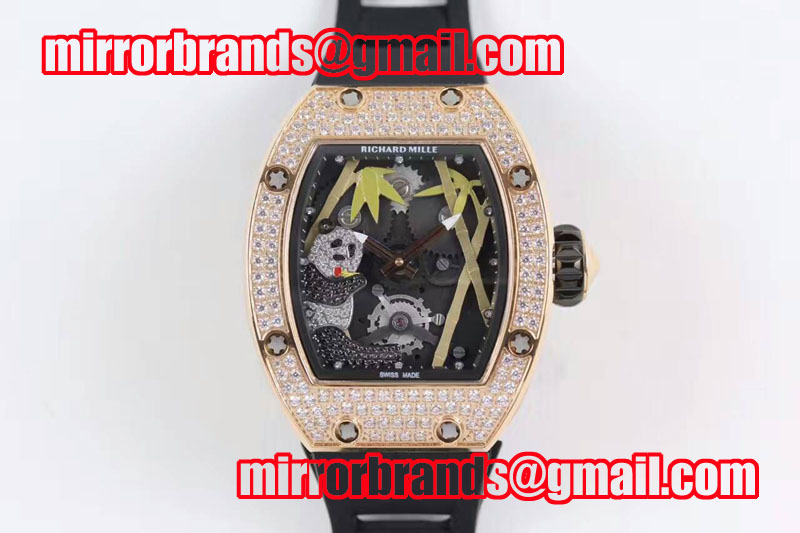 Richard Mille RM 026 RG Full Paved Diamonds Panda Dial on Black Rubber Strap 6T51