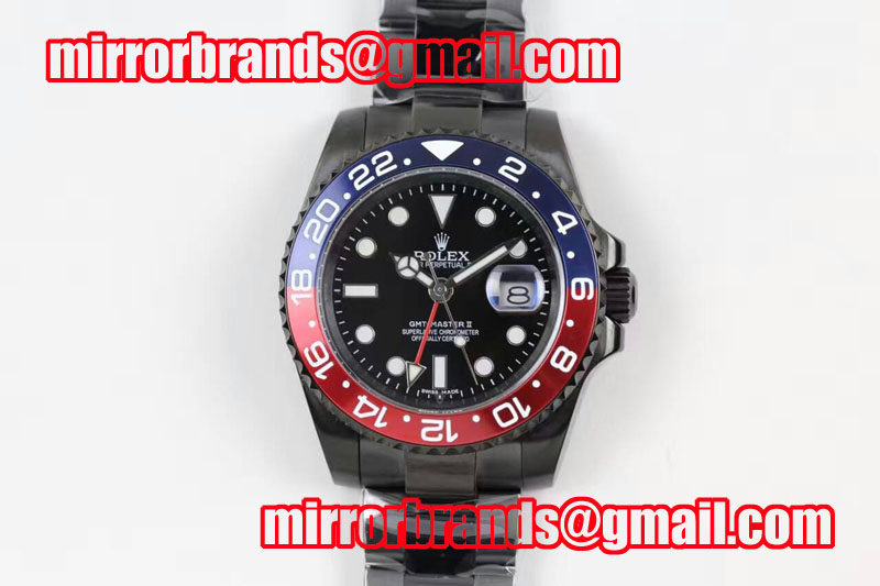 Rolex GMT-Master II PVD All Black Blue/Red Bezel Black Dial on PVD Bracelet A2836