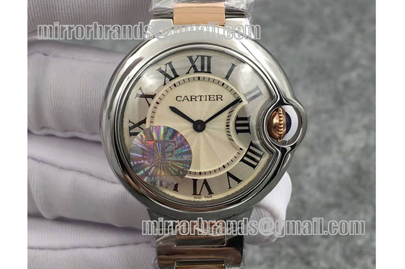 Cartier Ballon Bleu 33mm SS V6F 1:1 Best Edition White Dial on SS/RG Bracelet