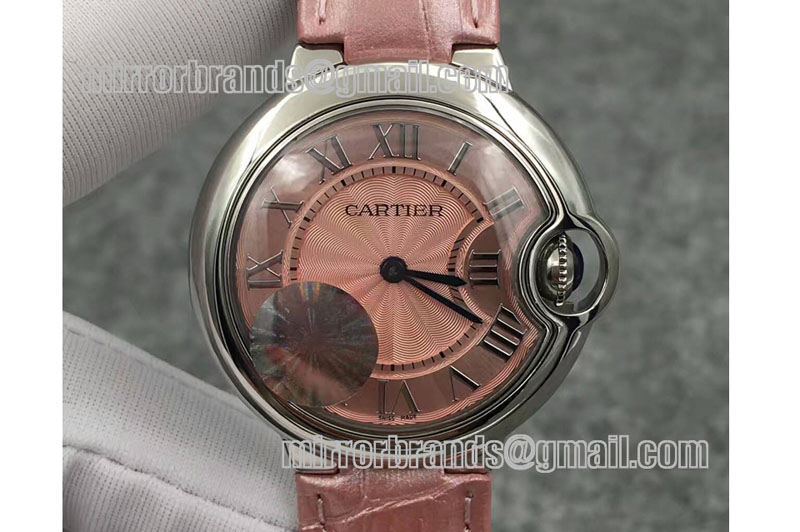 Cartier Ballon Bleu 33mm SS V6F Best Edition Pink Dial on Pink Leather Strap