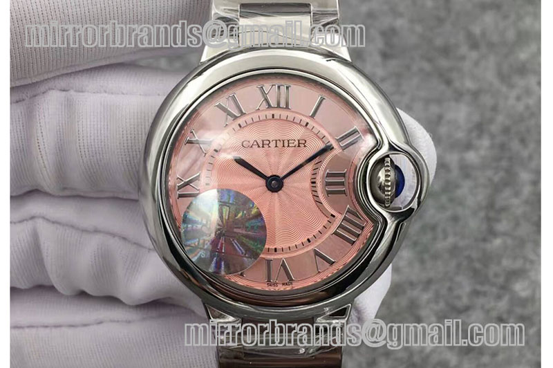 Cartier Ballon Bleu 33mm SS V6F Best Edition Pink Textured Dial on SS Bracelet