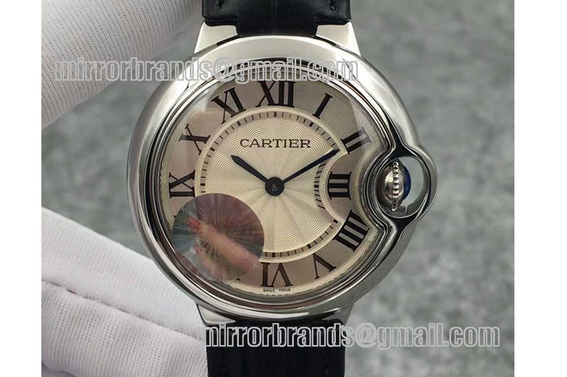 Cartier Ballon Bleu 33mm SS V6F Best Edition White Textured Dial on Brown Leather Strap Ronda Quartz