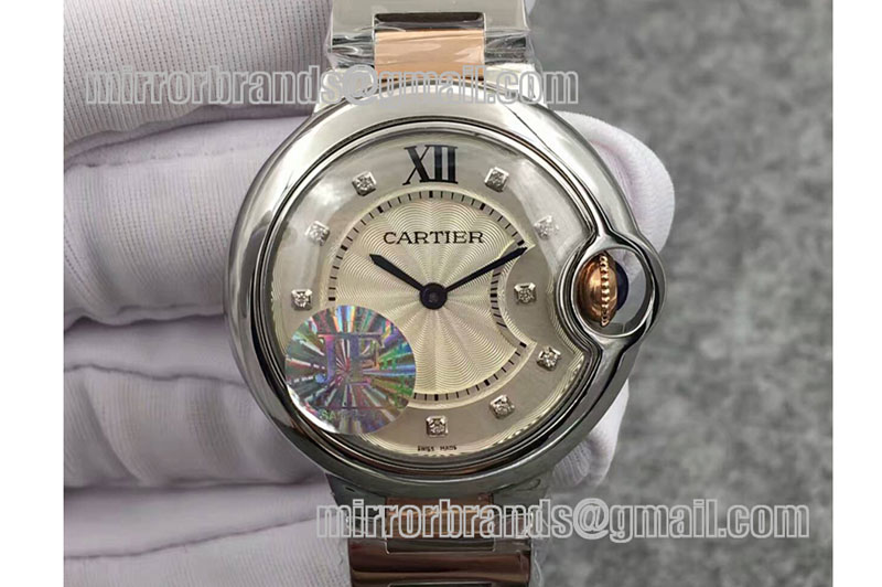Cartier Ballon Bleu 33mm SS V6F 1:1 Best Edition White Dial Diamond Markers on SS/RG