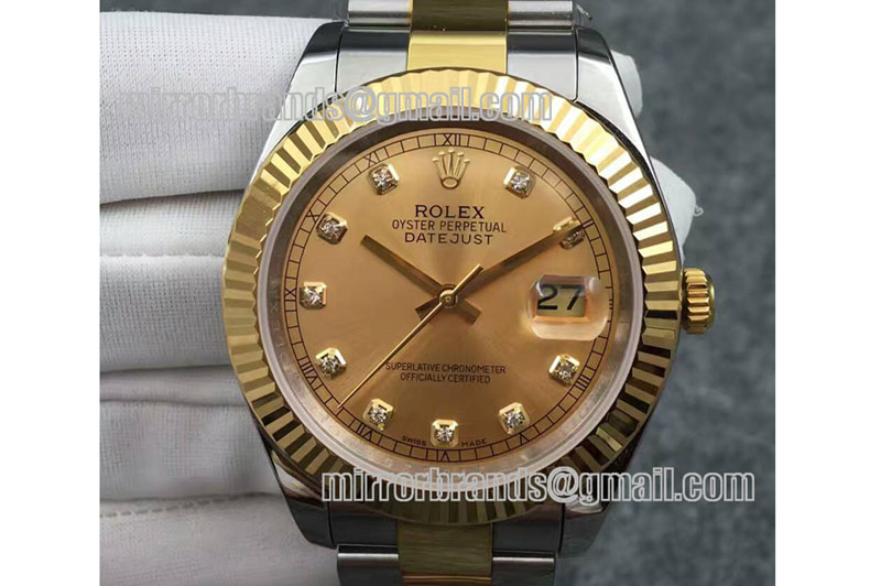 Rolex Datejust 116333 SS/YG TT Wrapped Oyster Diamond Gold Dial Swiss Eta 2836