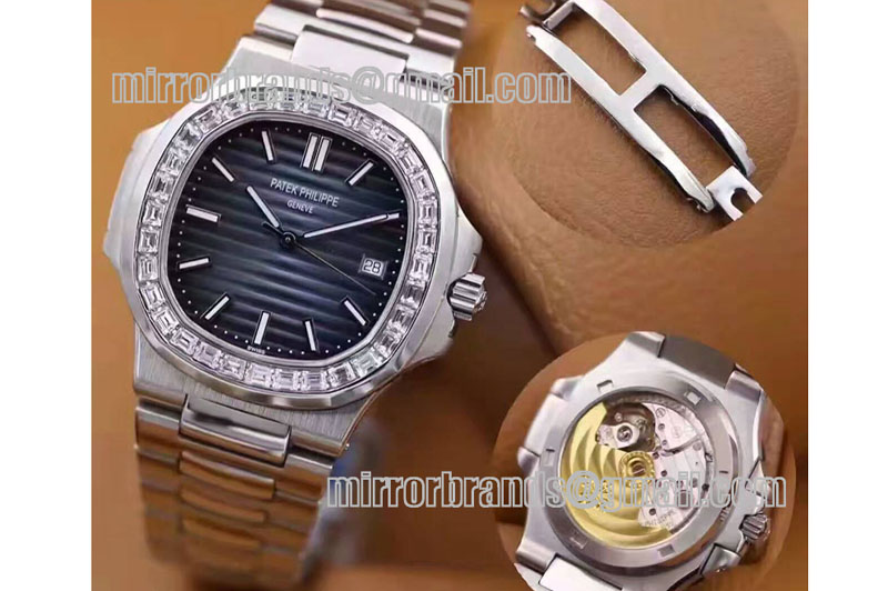 Patek Philippe Nautilus Jumbo 5711 MKF 1:1 Best Edition Blue Textured Dial Diamond Bezel A324