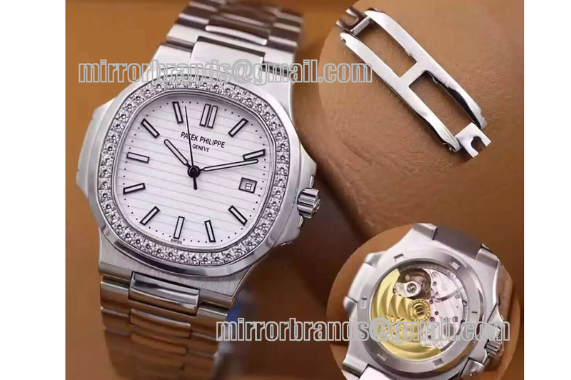Patek Philippe Nautilus Jumbo 5711 MKF 1:1 Best Edition White Textured Dial Diamond Bezel A324