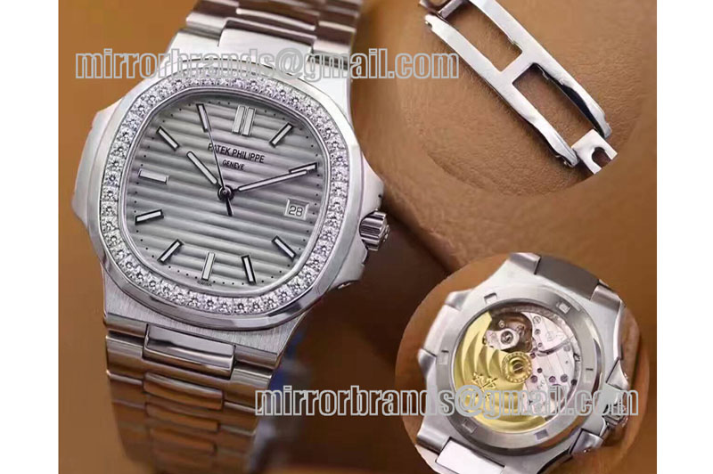 Patek Philippe Nautilus Jumbo 5711 MKF 1:1 Best Edition Grey Textured Dial Diamond Bezel A324