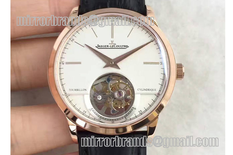 Jaeger-LeCoultre Master Tourbillon RG TF Best Edition White Dial on Brown Leather Strap