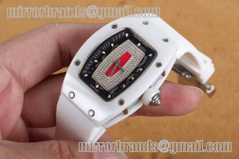 Richard Mille RM007 Bling Bling Limited Edition White Ceramic/Red/RU Asian 21J Decorated