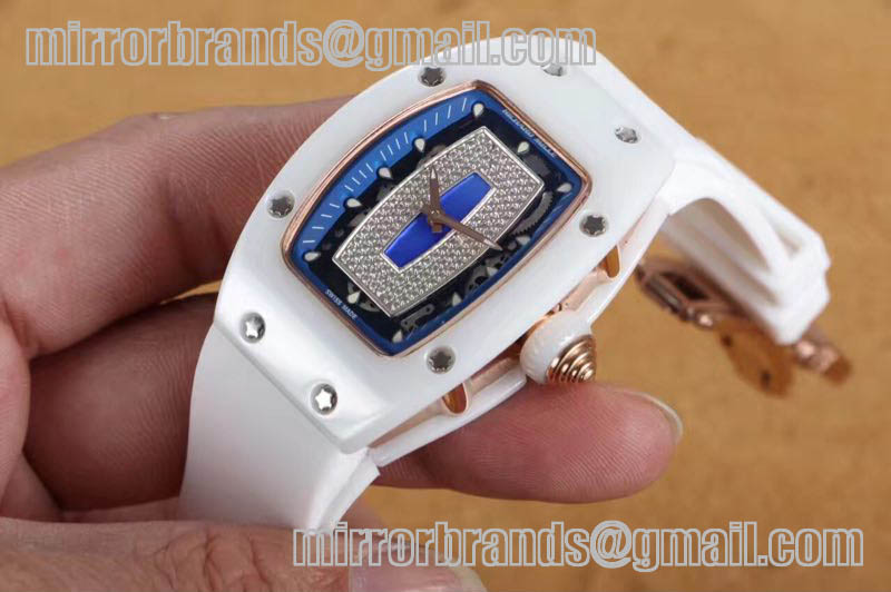 Richard Mille RM007 Bling Bling Limited Edition White Ceramic/Blue/RU Asian 21J Decorated