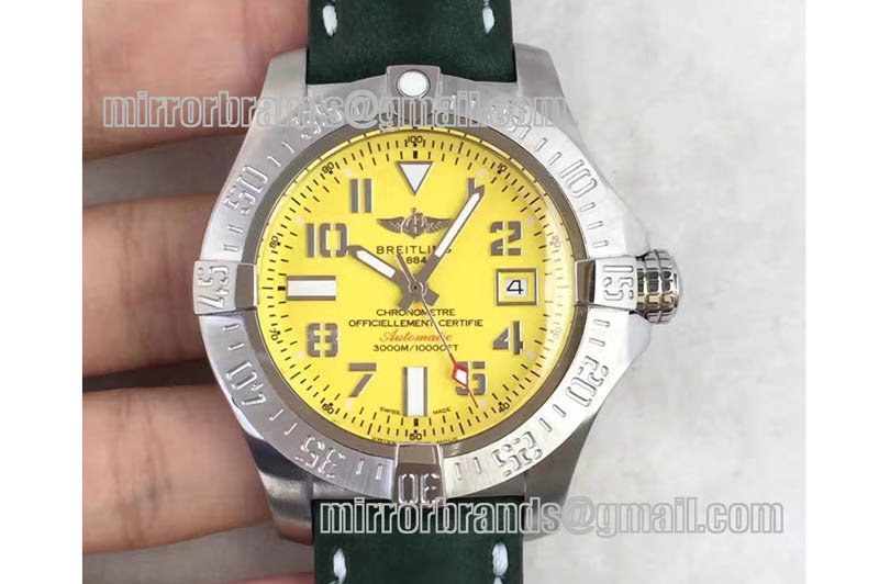 Breitling Avenger II Seawolf SS/LE Yellow Number Green Strap Asian 2824