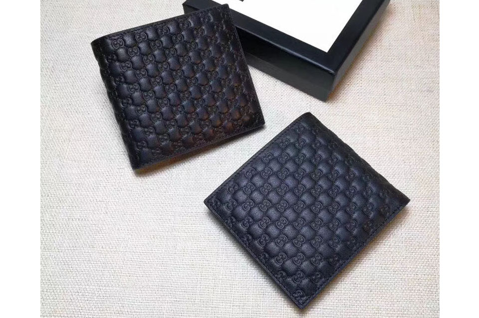 Gucci 145754 Bi-Fold GG Leather Wallet Black