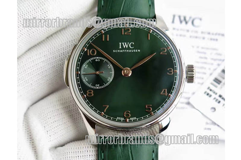 IWC Portuguese SS IW5242 YLF Green Dial Gold Makers on Green Leather Strap A95290