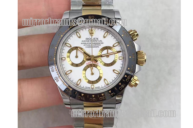 Rolex Daytona JH 1:1 Best Edition Black Ceramic Bezel White Dial on SS/YG Bracelet A4130