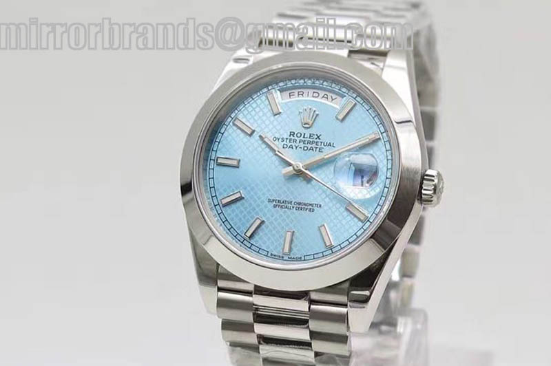 Rolex Day-Date 40 228206 Noob 1:1 Best Edition Textured Ice Blue Dial on SS President Bracelet A3255