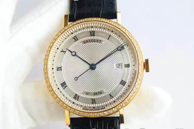 Breguet Classique 5177 YG White Textured Dial Diamonds Bezel A2892