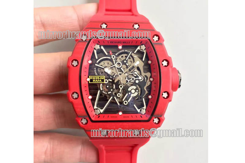Richard Mille RM 035-2 Red Forged Carbon Red Inner Bezel Skeleton Dial on Red Rubber Strap MIYOTA9015