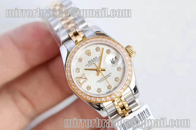 Ladies Rolex DateJust YG/SS White/Black/Gold Dial Diamond Bezel Jubilee Bracelet ETA2671