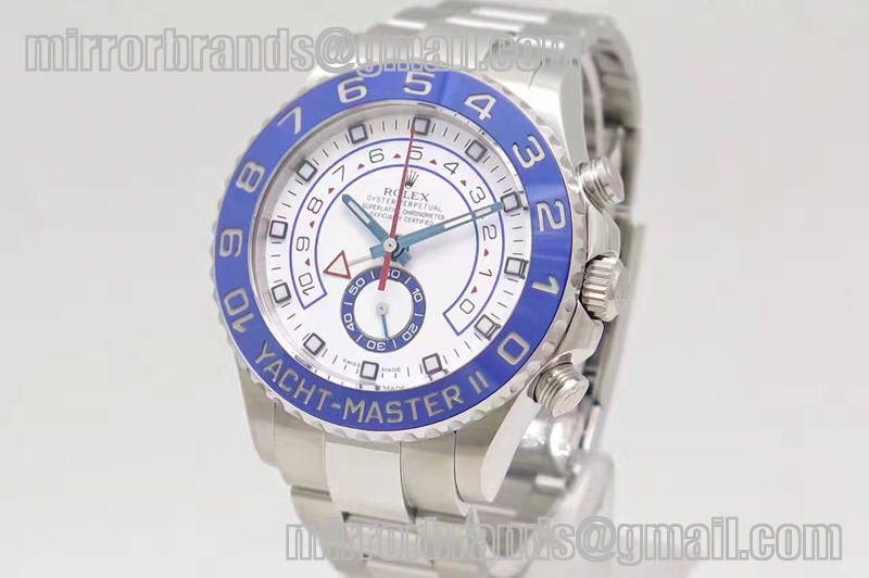 Rolex YachtMaster II 116680 SS White Dial Blue Ceramic Bezel A7750