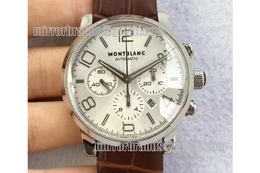Montblanc Timewalker Chrono SS White with 3 sub-dials Leather Strap