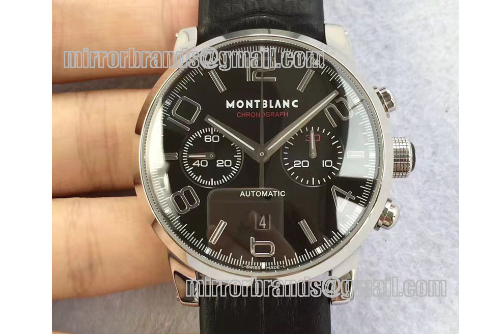 Montblanc Timewalker Chrono SS Black with 2 sub-dials Leather Strap