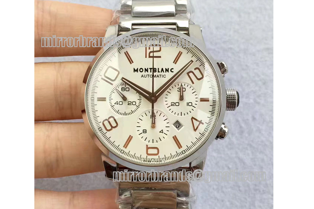 Montblanc Timewalker Chrono SS White with 3 sub-dials RG Marker SS Strap