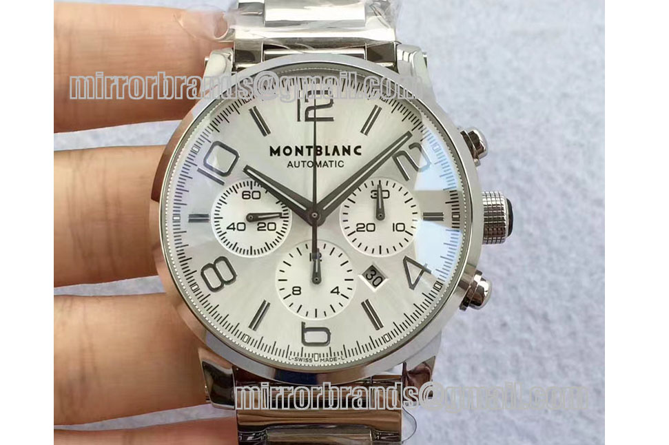 Montblanc Timewalker Chrono SS White with 3 sub-dials SS Strap
