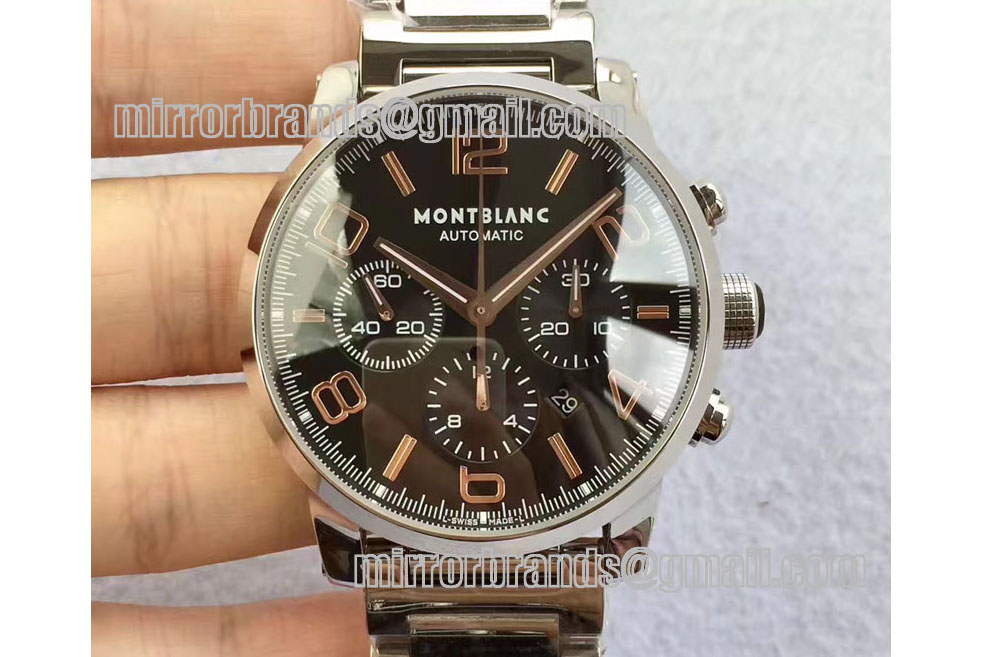 Montblanc Timewalker Chrono SS Black with 3 sub-dials RG Marker SS Strap