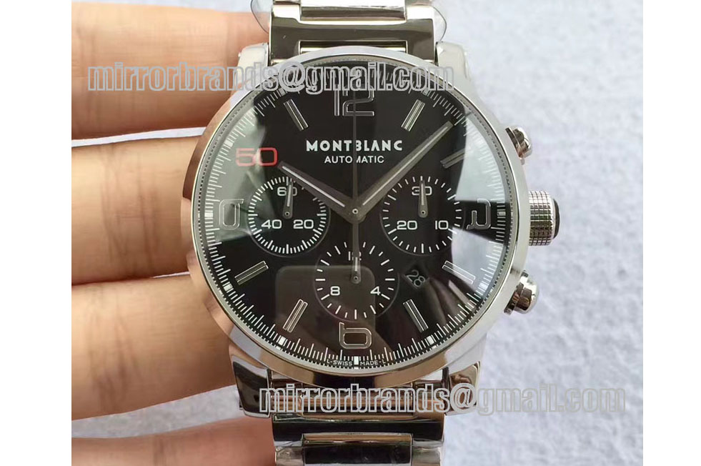 Montblanc Timewalker Chrono SS Black with 3 sub-dials Red 50 SS Strap