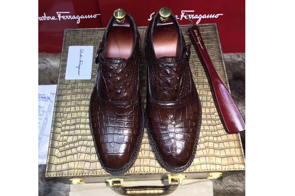 Salvatore Ferragamo Original Crocodile Leather Loafer and Shoes Brown