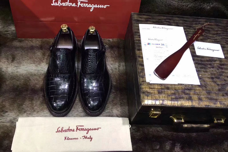 Salvatore Ferragamo Original Crocodile Leather Loafer and Shoes Black