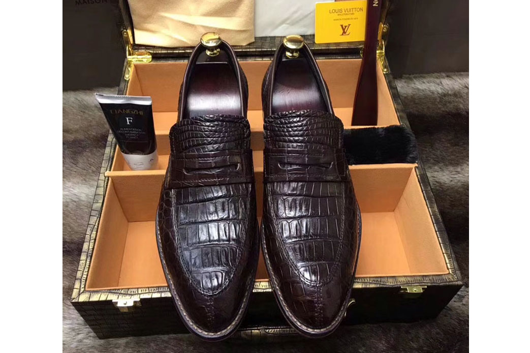 Louis Vuitton Original Crocodile Leather Loafer and Shoes Brown