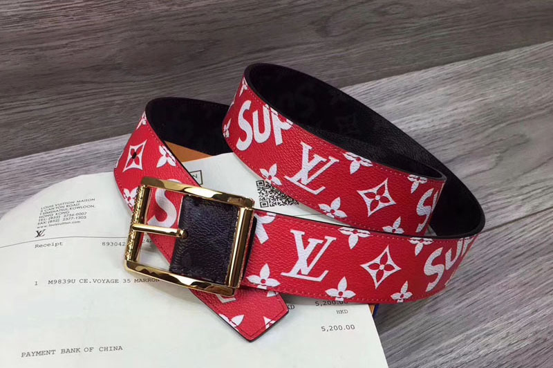 2017 Supreme x Louis Vuitton Monogram LV Reversible Belt Red Gold Buckle