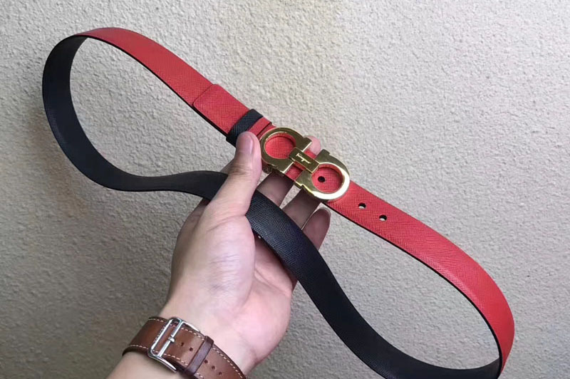 Ladies 25mm Ferragamo Medium Double Gancio Belts 23A565 Red