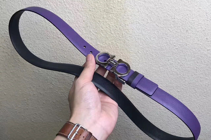 Ladies 25mm Ferragamo Medium Double Gancio Belts 23A565 Purple