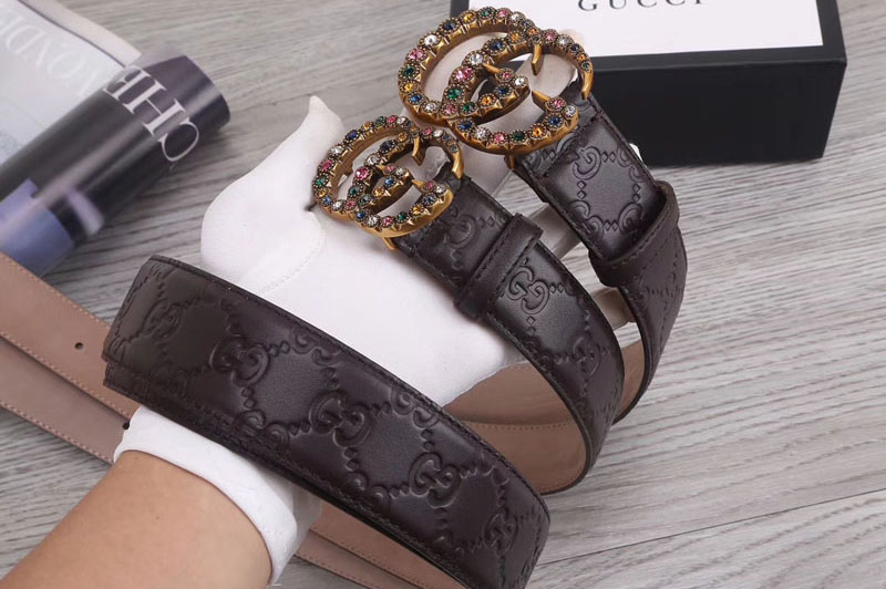 Gucci 35mm/40mm Signature Leather belt with MultiColor Double G Brown