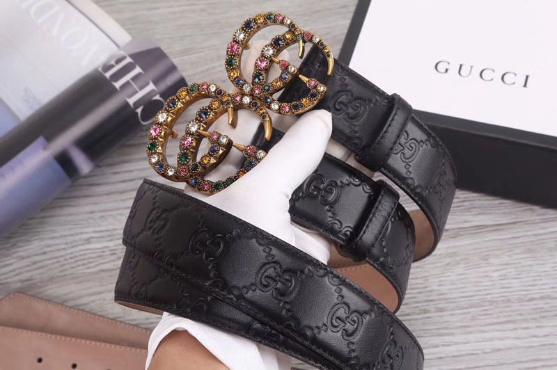 Gucci 35mm/40mm Signature Leather belt with MultiColor Double G Black