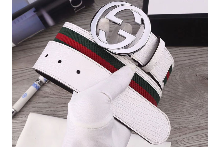 Gucci 40mm Nylon Web belt with Double G buckle 400593 White