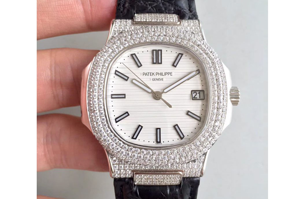 Patek Philippe Nautilus Jumbo 5711 MKF White Textured Dial Diamond Bezel