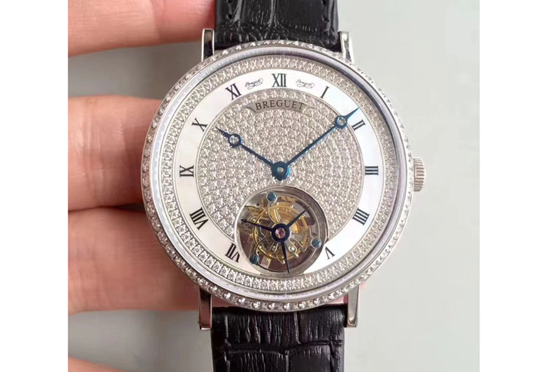 Breguet Jubilee Tourbillon 5 Days SS White Full Paved Diamonds Dial