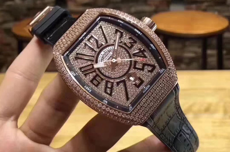 Franck Muller Vanguard V45 N Rose Gold Diamond Dial Swiss 2824-2