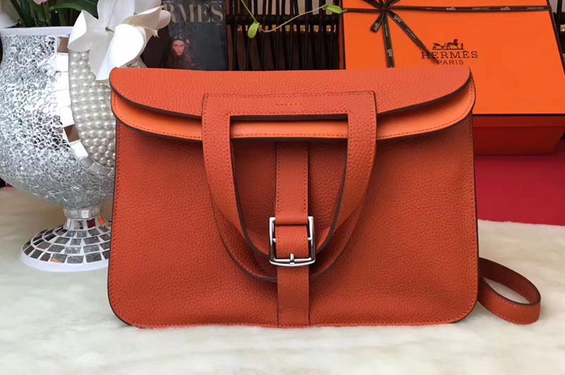 Hermes Halzan 31 Original Oxhide Leather Bags Orange