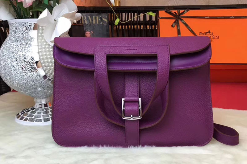 Hermes Halzan 31 Original Oxhide Leather Bags Purple